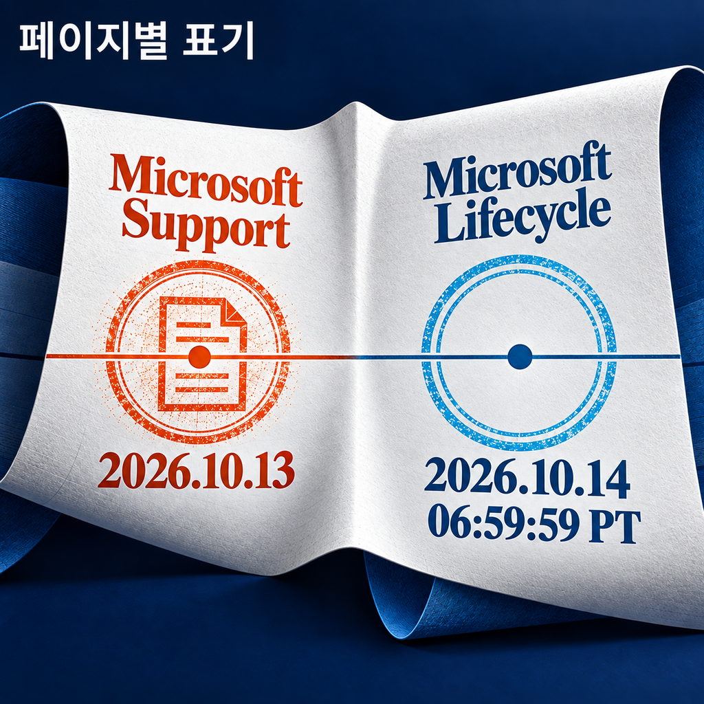 Microsoft Support와 Lifecycle의 날짜 표기를 서로 다른 출처로 구분한 편집 인포그래픽